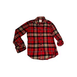 American eagle flannel shirt button down plaid red cream Sz Xs